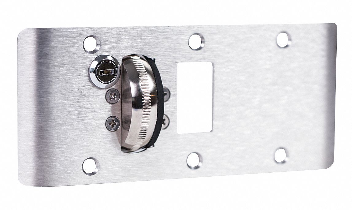 Door Strike Plate: Curved Lip, 2 3/4 in Lg, 4 3/4 in Wd, Chrome