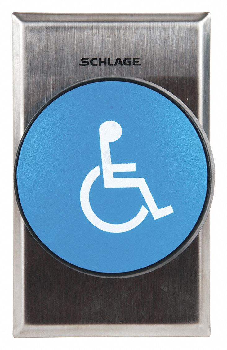 Exit Push Button: 4 1/2 in Ht, 1 5/8 in Dp, 2 3/4 in Wd, ADA Compliant, Black