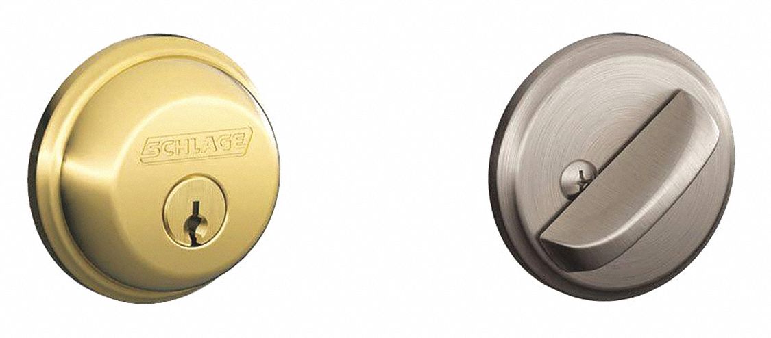 Deadbolt Lock: Cylindrical, 1 3/8 in Door Thick - Max, Nickel