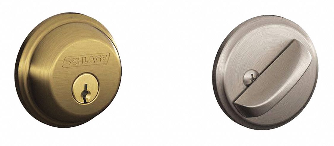 Deadbolt Lock: Cylindrical, 1 3/8 in Door Thick - Max, Nickel