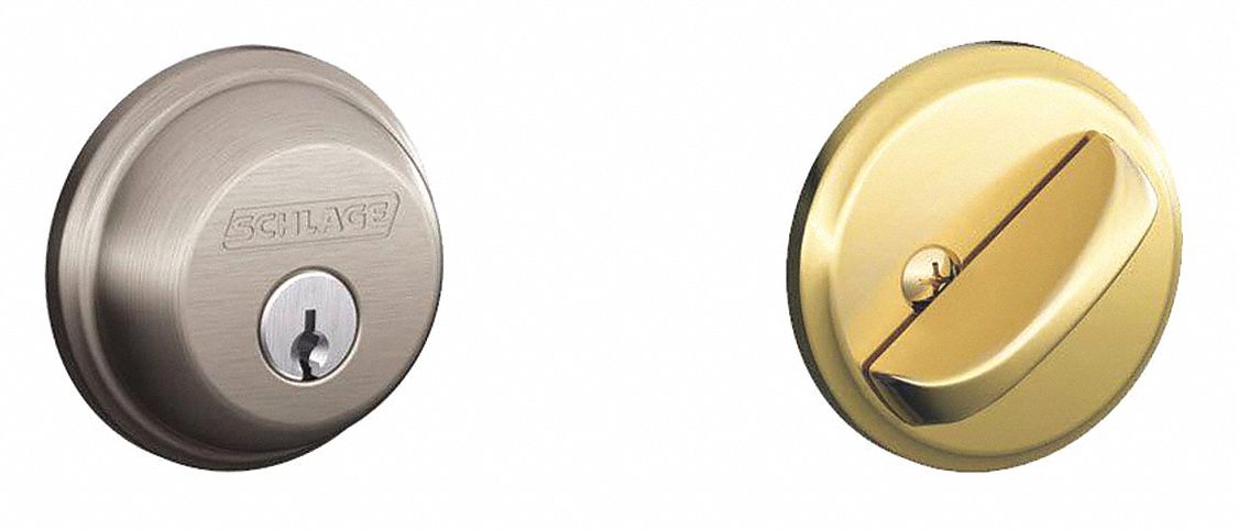 Deadbolt Lock: Cylindrical, 1 3/8 in Door Thick - Max, Brass