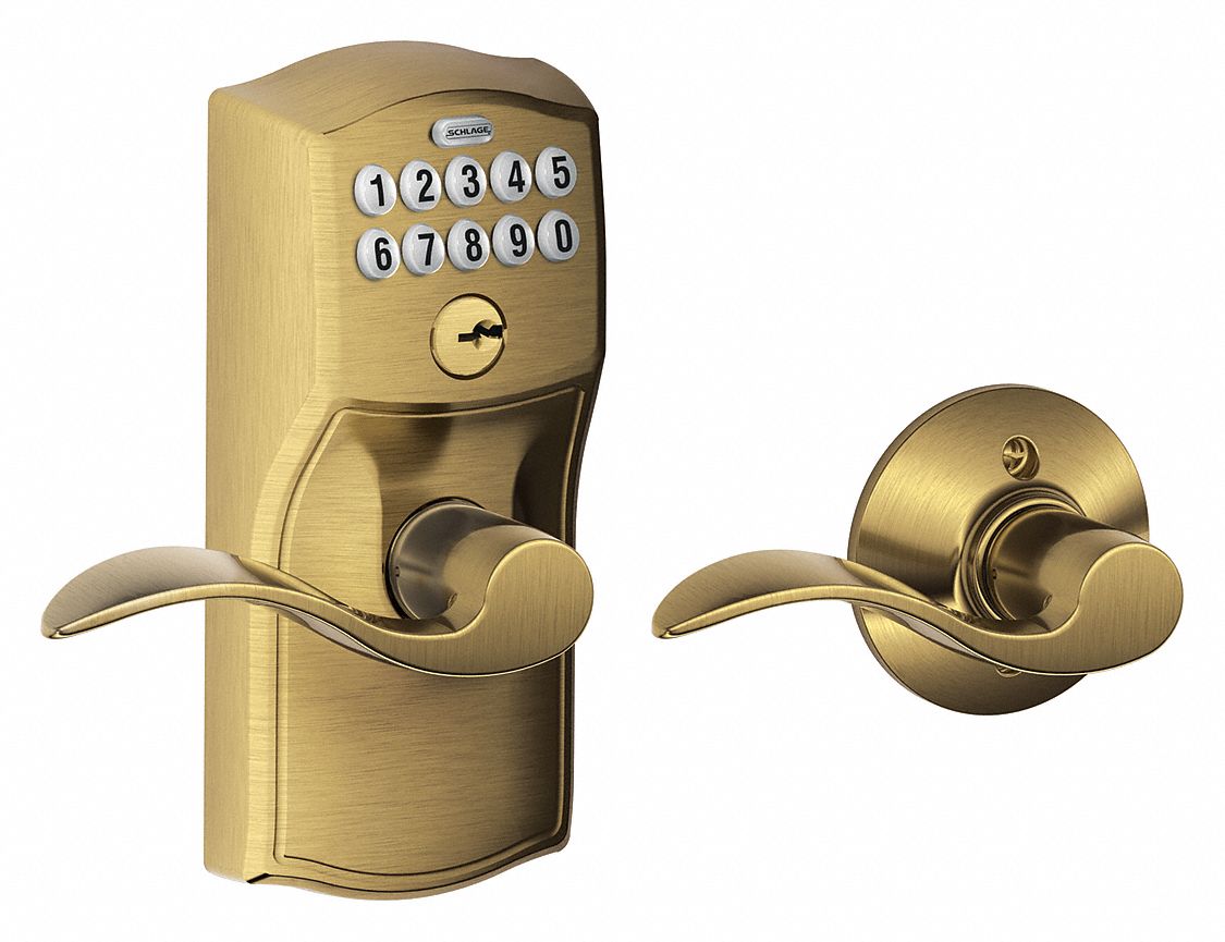 Electronic Lock, Lever, Antique Brass