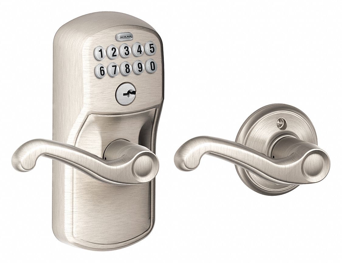 Electronic Lock, Lever, Satin Nickel