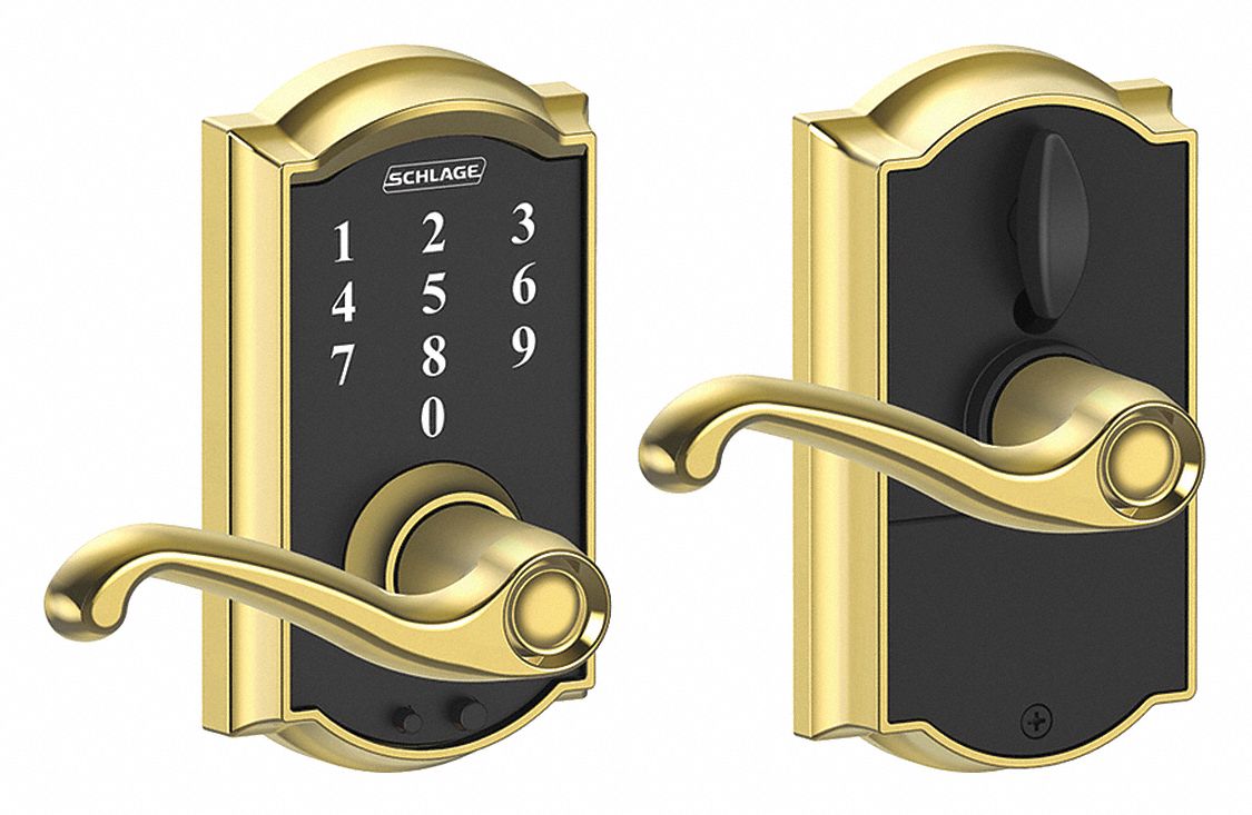 Electronic Lock, Lever, Bright Brass
