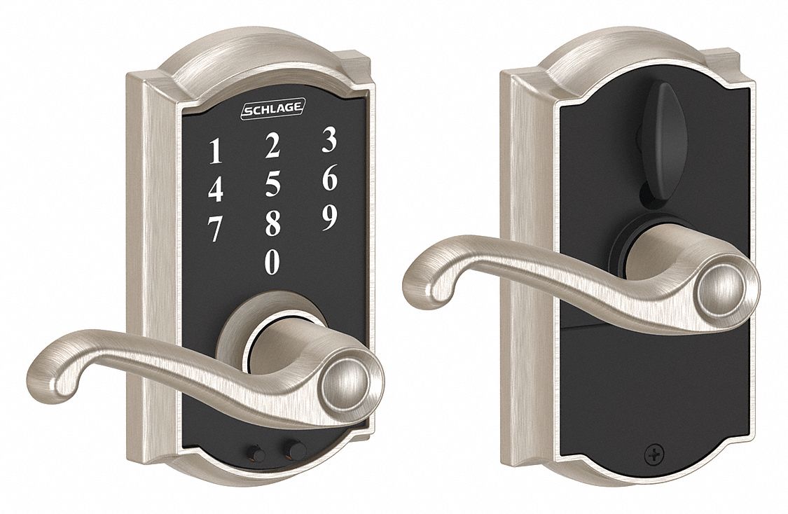 Electronic Lock, Lever, Satin Nickel