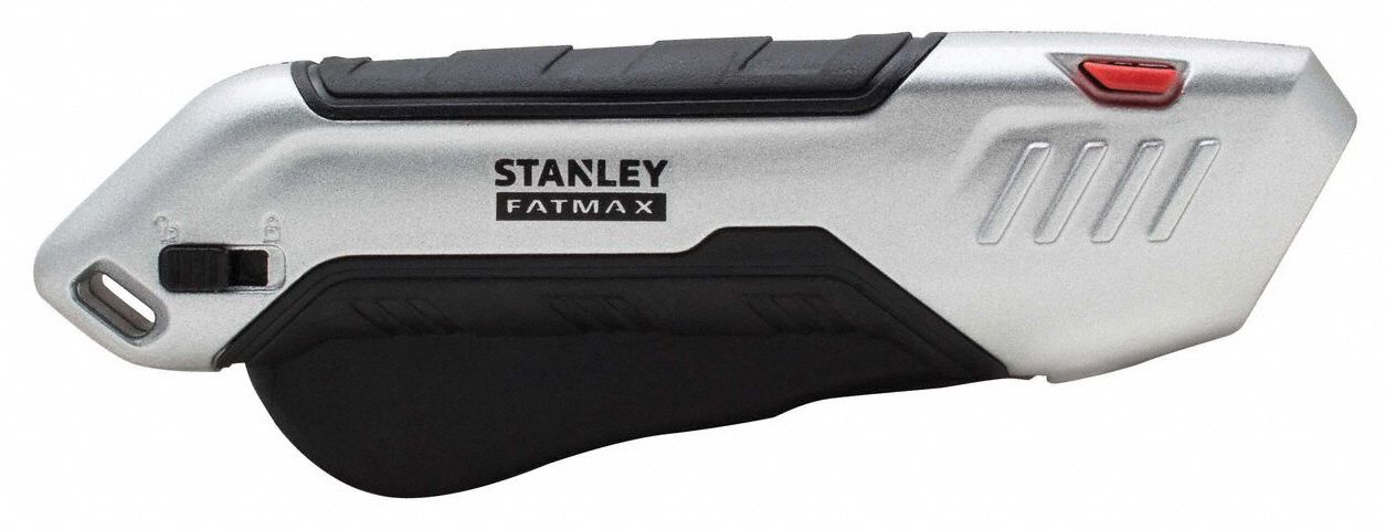 Safety Knife: 6 in Overall Lg, Rubberized, 1/2 in Overall Wd, Metal/Rubber, Black/Silver