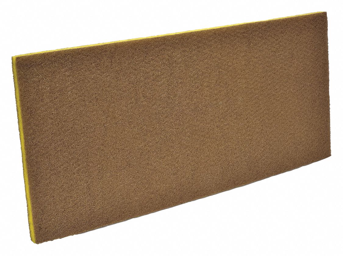 Scrubbing Pad: 14 in Wd, 20 in Lg, Polyester, Brown/Yellow, 400 RPM Max Speed, 5 PK