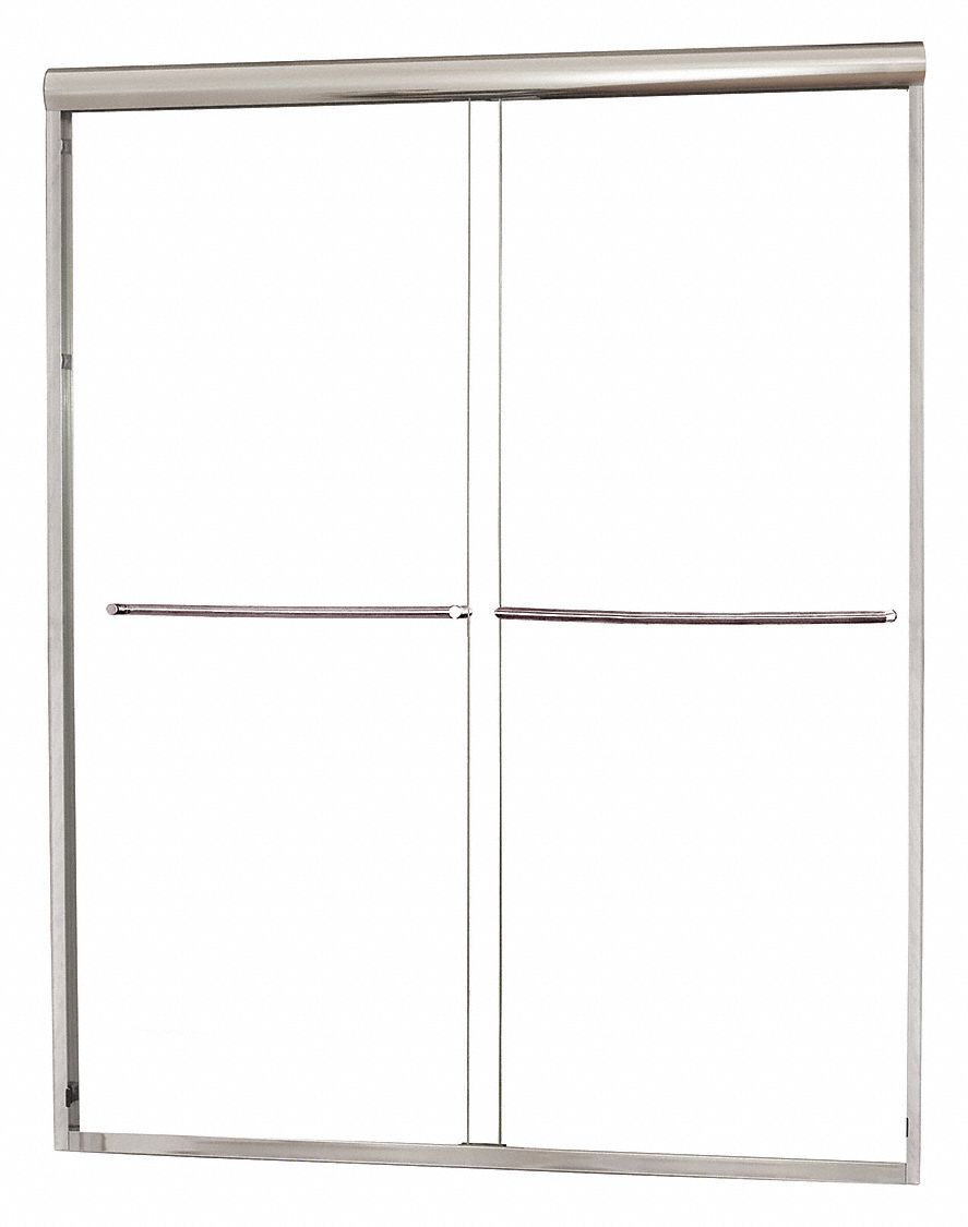 Shower Door: 38 in Min. Door Wd, 42 in Max. Door Wd, 65 in Overall Ht, Clear Tempered Glass