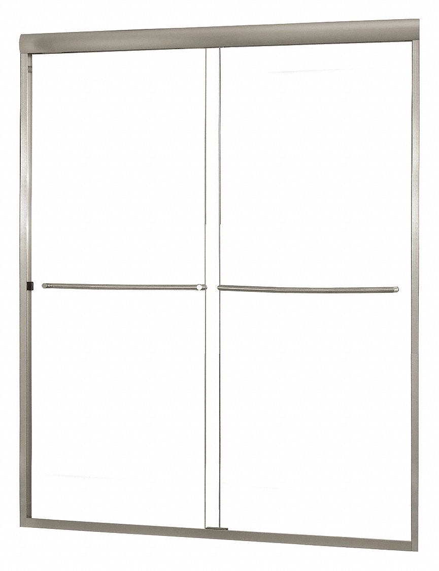 Shower Door: 38 in Min. Door Wd, 42 in Max. Door Wd, 65 in Overall Ht, Clear Tempered Glass