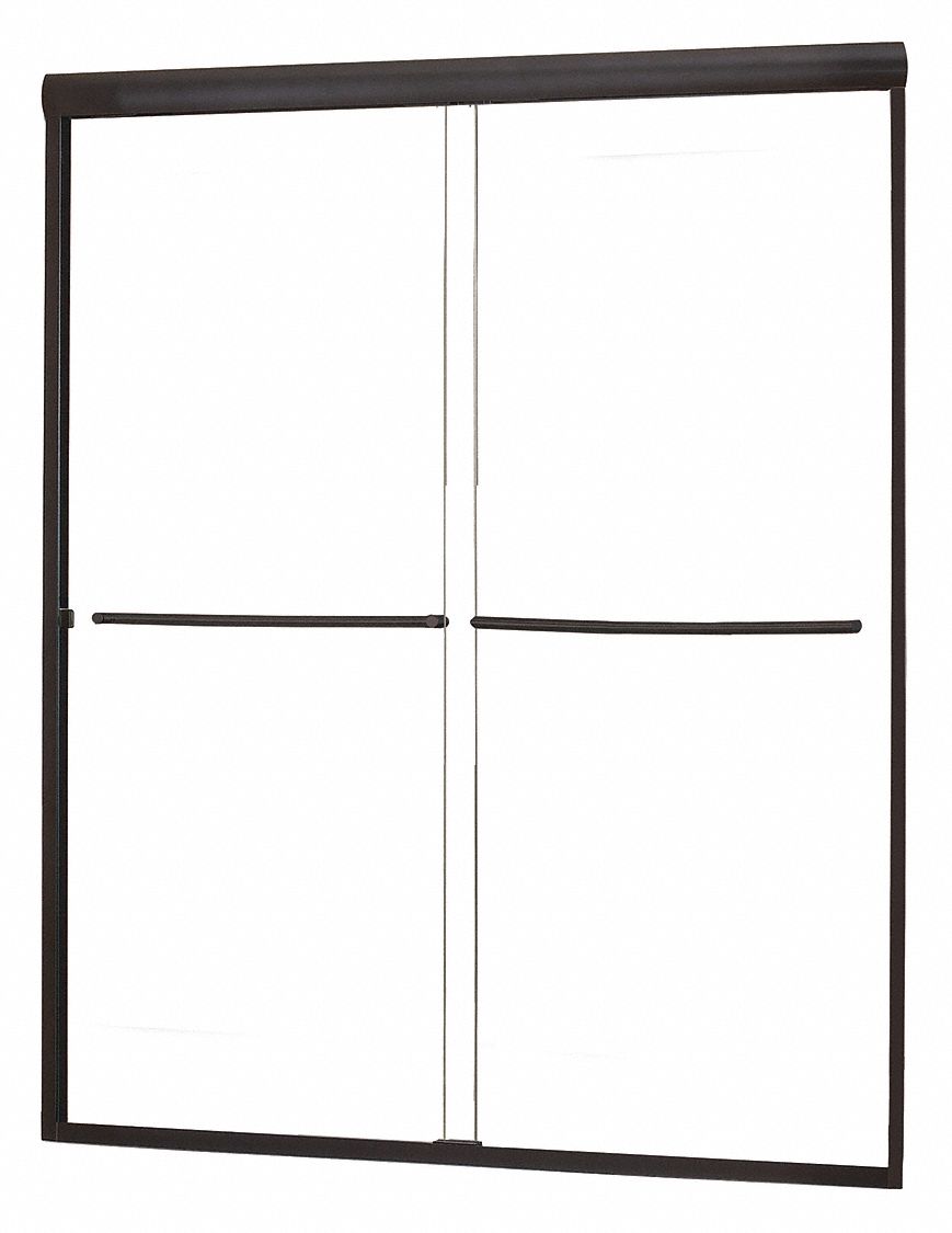 Shower Door: 53 in Min. Door Wd, 57 in Max. Door Wd, 65 in Overall Ht, Clear Tempered Glass