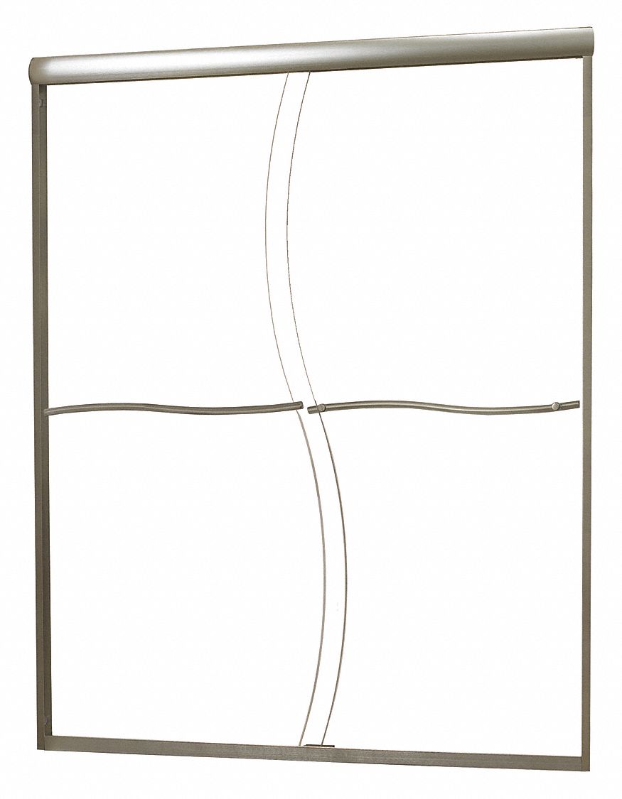 Shower Door: 58 in Min. Door Wd, 60 in Max. Door Wd, 72 in Overall Ht, 1/4 in Glass Thick