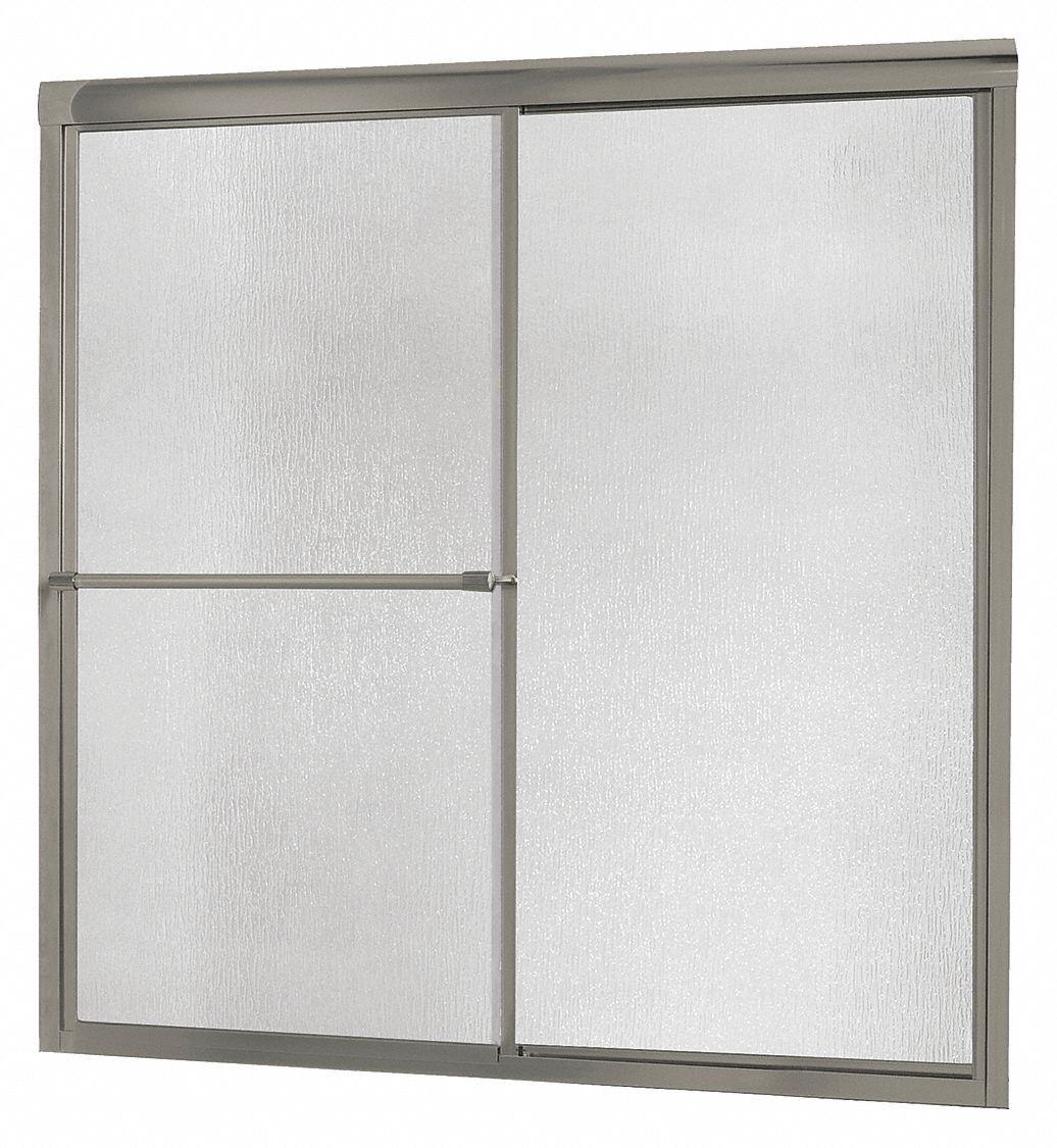 Tub Door: Framed, 58 in Overall Ht, Rain Tempered Glass, 3/16 in Glass Thick