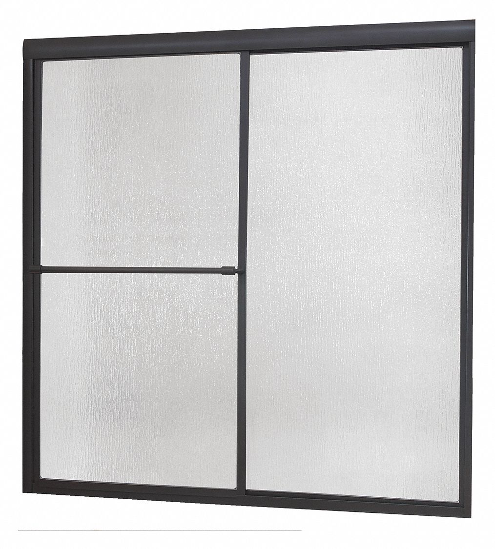 Tub Door: Framed, 58 in Overall Ht, Rain Tempered Glass, 3/16 in Glass Thick