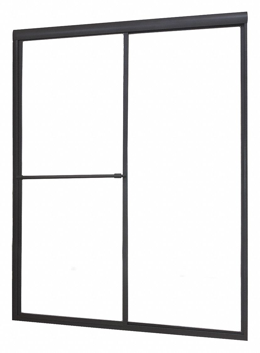 Shower Door: 44 in Min. Door Wd, 48 in Max. Door Wd, 70 in Overall Ht, Clear Tempered Glass