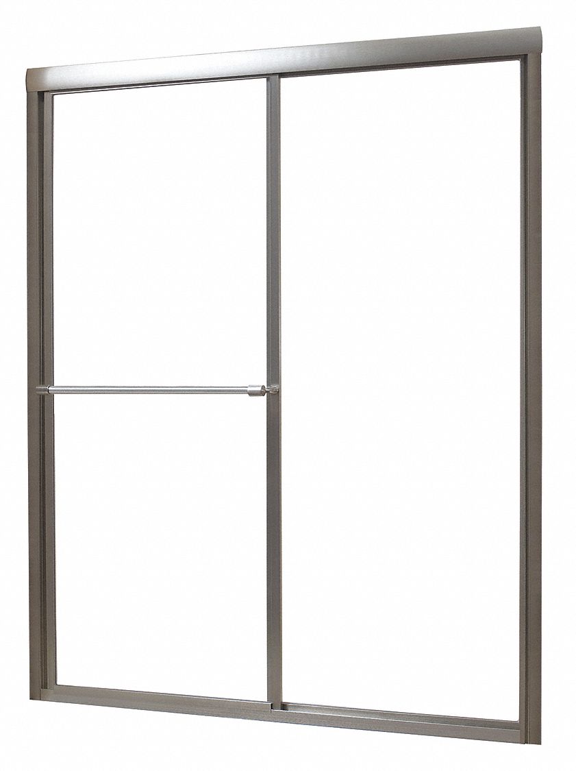 Shower Door: 56 in Min. Door Wd, 60 in Max. Door Wd, 70 in Overall Ht, Clear Tempered Glass