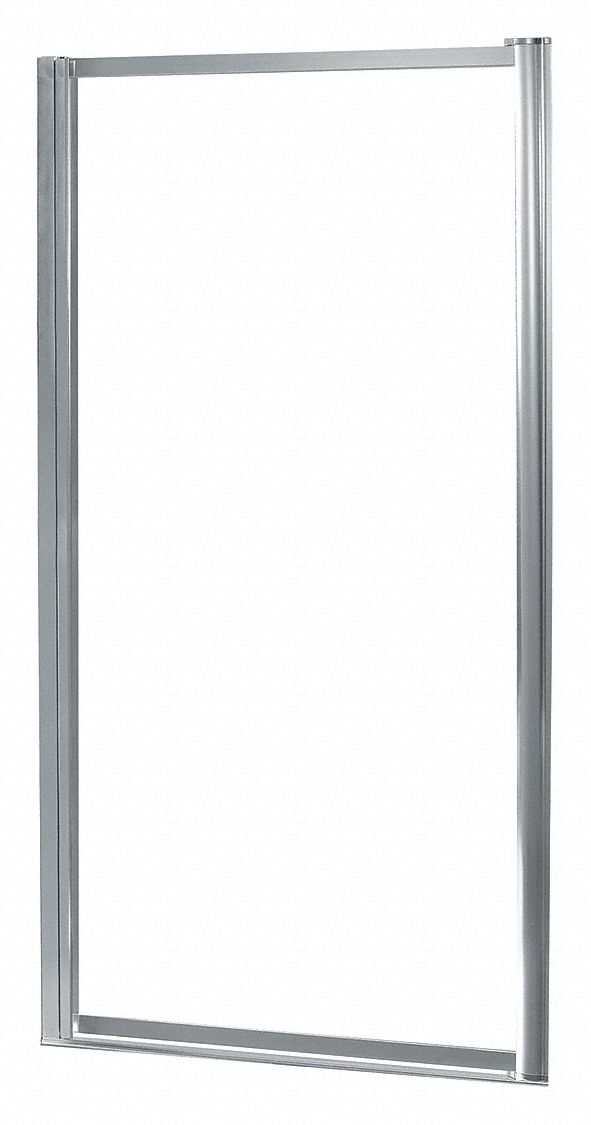 Shower Door: 27 in Min. Door Wd, 29 in Max. Door Wd, 65 in Overall Ht, Clear Tempered Glass