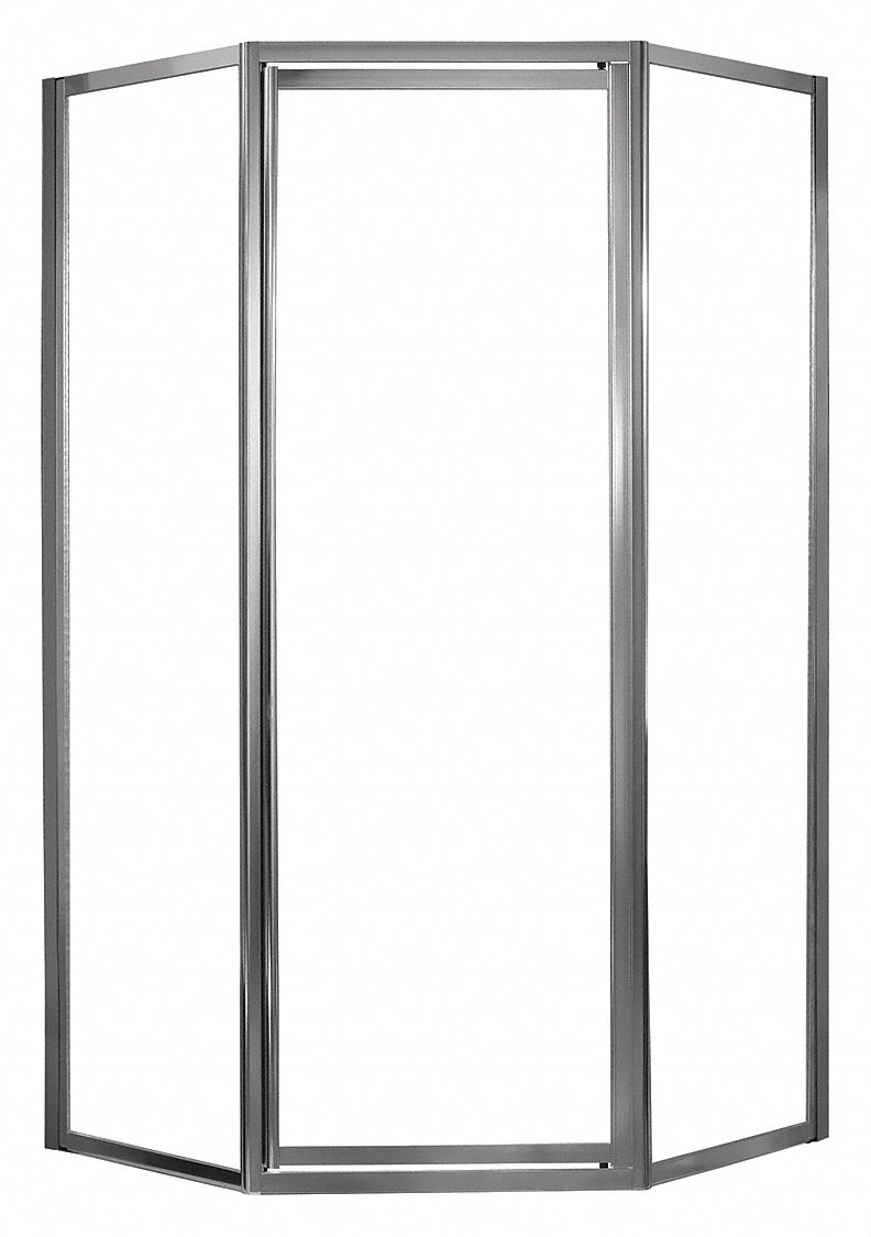 Shower Door: 24 in Max. Door Wd, 16 3/4 in Fixed Panel Wd, 70 in Overall Ht, Framed, Silver