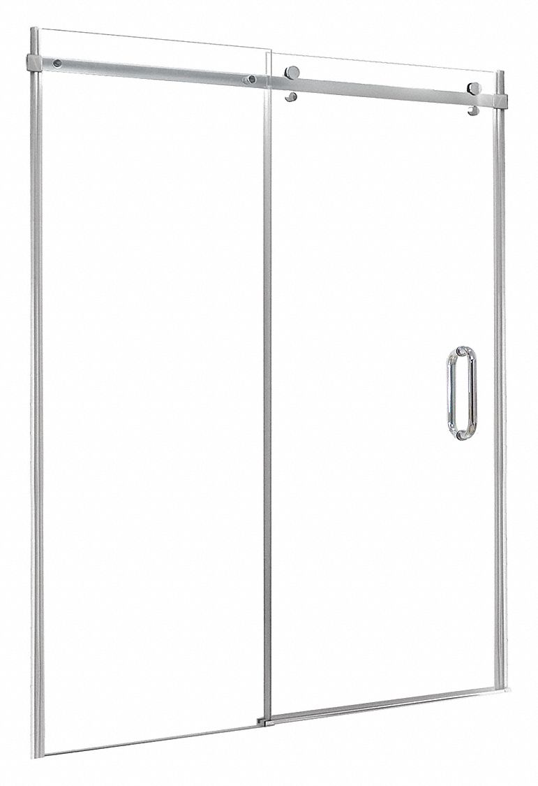 Shower Door: 56 in Min. Door Wd, 60 in Max. Door Wd, 76 in Overall Ht, Clear Tempered Glass