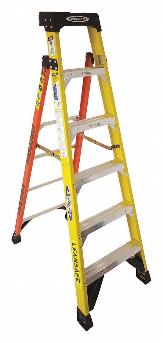 Stepladder: 6 ft Ladder Size, Fiberglass, 375 lb Load Capacity, 21 lb Wt, 3.8 ft Standing Ht