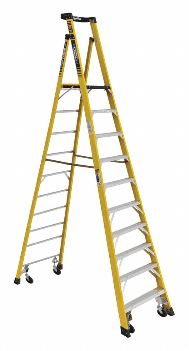 WERNER, 13 ft Ladder Ht, 10 ft Platform Ht, Podium Stepladder 458R98