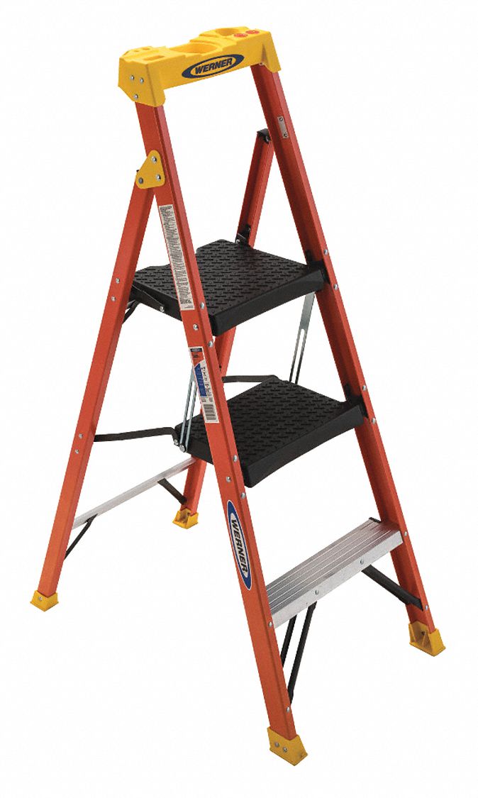 WERNER, Fiberglass, 300 lb Load Capacity, Stepladder - 458R99|C6204 ...