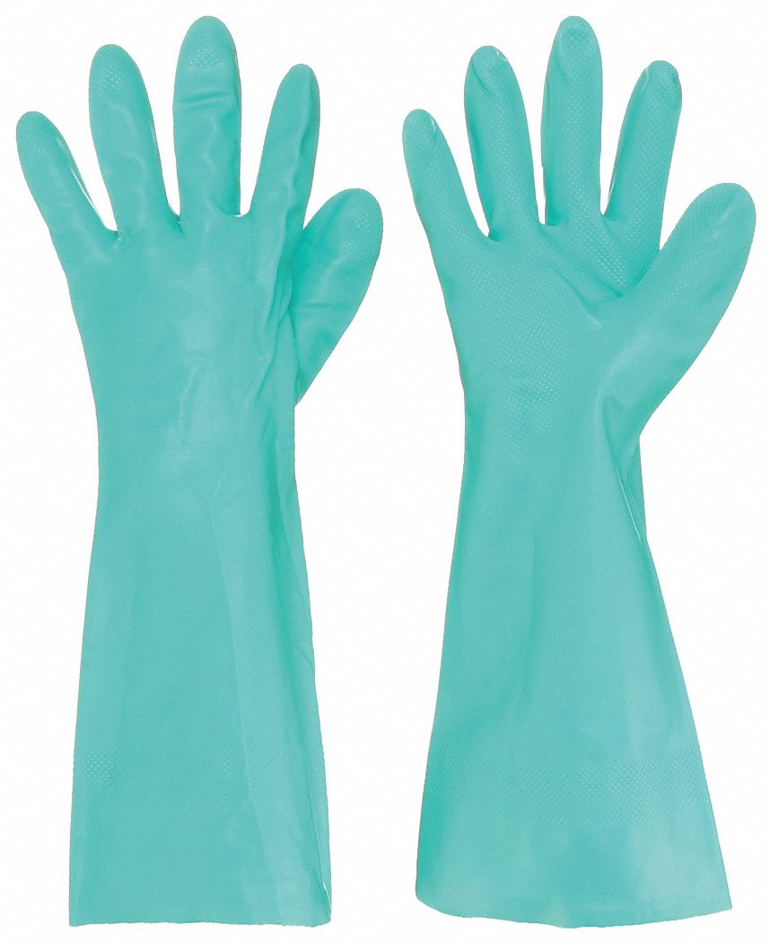 CHEMICAL RESISTANT GLOVES, 22 MIL, 15 IN LENGTH, SMOOTH, SIZE 9, GREEN