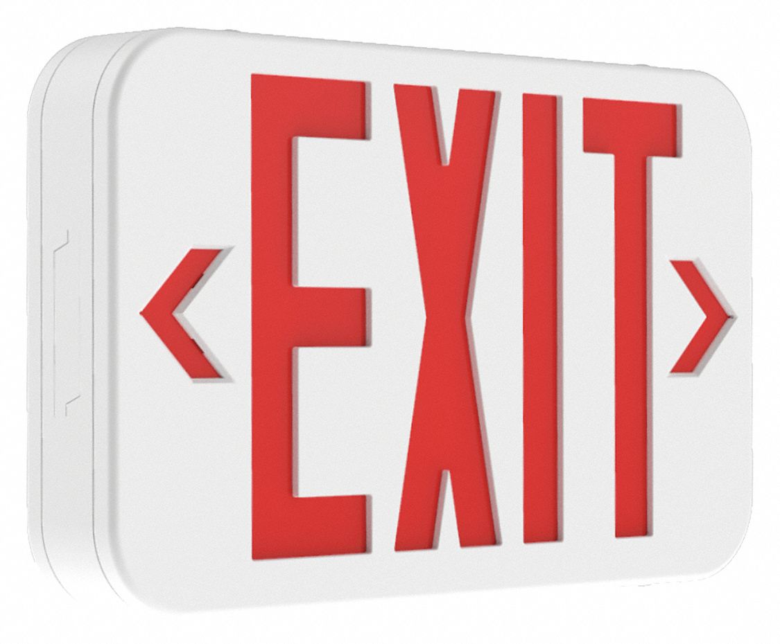 COMPASS Exit Sign LED, White, Red, 2 Faces, Ceiling/Wall, Not Battery