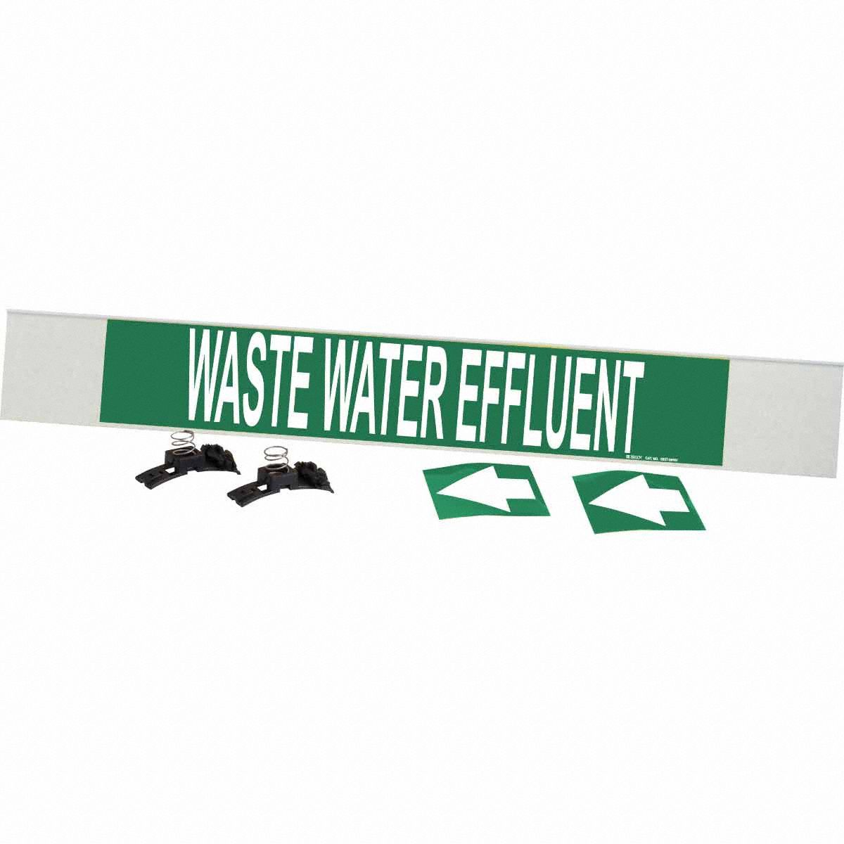 Pipe Marker: Waste Water Effluent, Green, White, Fits 8 in and Larger Pipe O.D., 1 Pipe Markers
