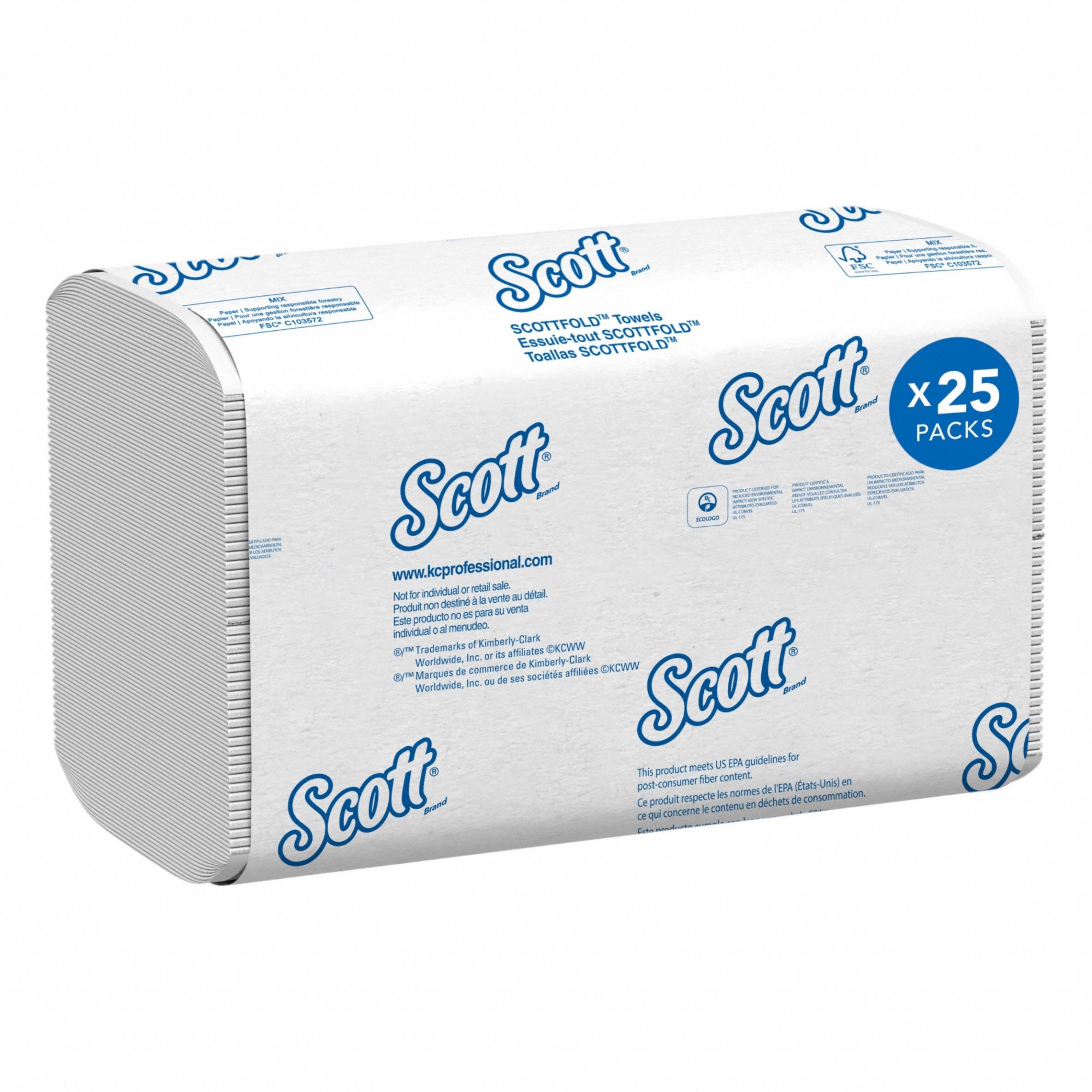 PAPER TOWEL SHEETS, MULTIFOLD, 1-PLY, WHITE, 12½ X 9½ IN, 25 PK, 175 SHEETS