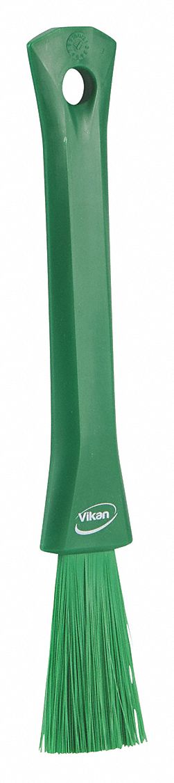 Detail Brush: Soft, Plastic, 8 1/8 in Brush Lg, 5 3/4 in Handle Lg, 3/8 in Head Wd, Green