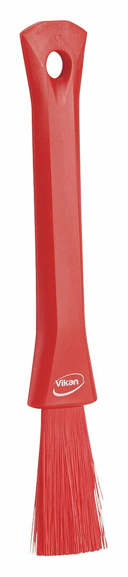 Detail Brush: Soft, Plastic, 8 1/8 in Brush Lg, 5 3/4 in Handle Lg, 3/8 in Head Wd, Red