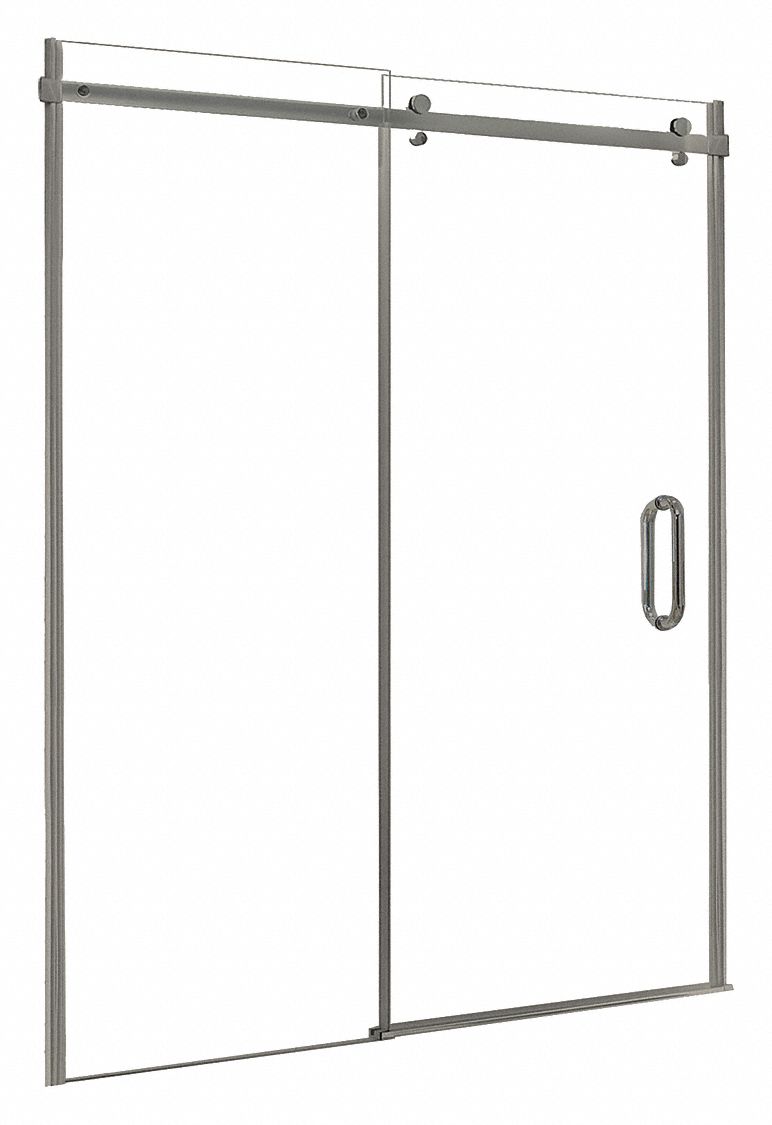 Shower Door: 44 in Min. Door Wd, 48 in Max. Door Wd, 76 in Overall Ht, Clear Tempered Glass