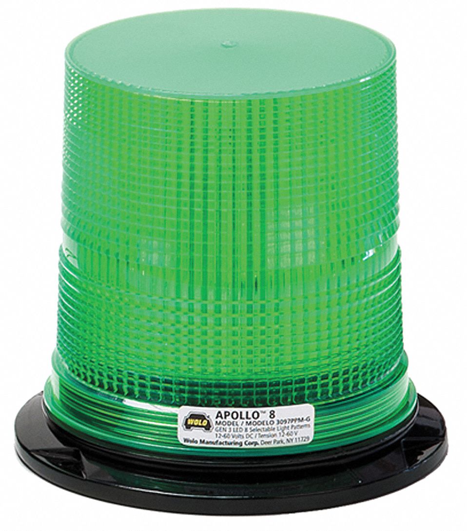 WOLO Strobe Light: Flashing Beacon, Green, 4 1/2 in Overall Wd, 6 3/4 in  Overall Ht, LED