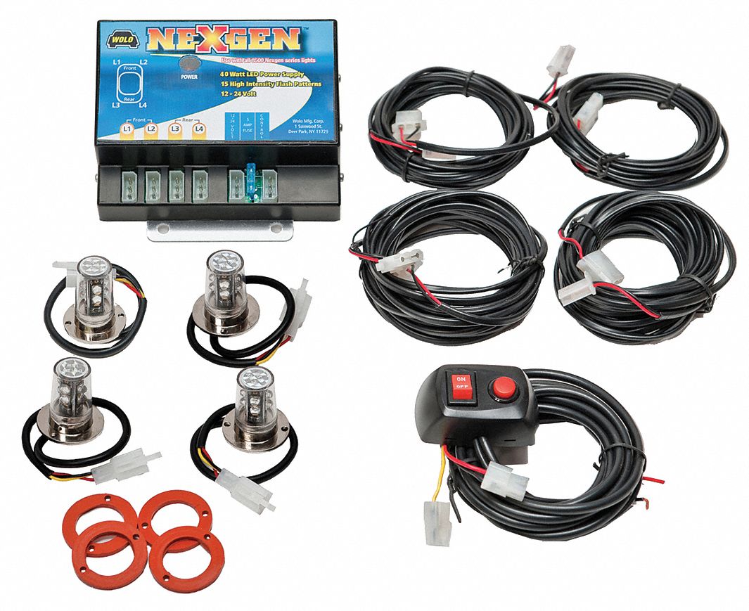 LED Hide-A-Way Strobe Light: Concealed Warning Light, Blue/White, 5 3/8 in Overall Wd, LED