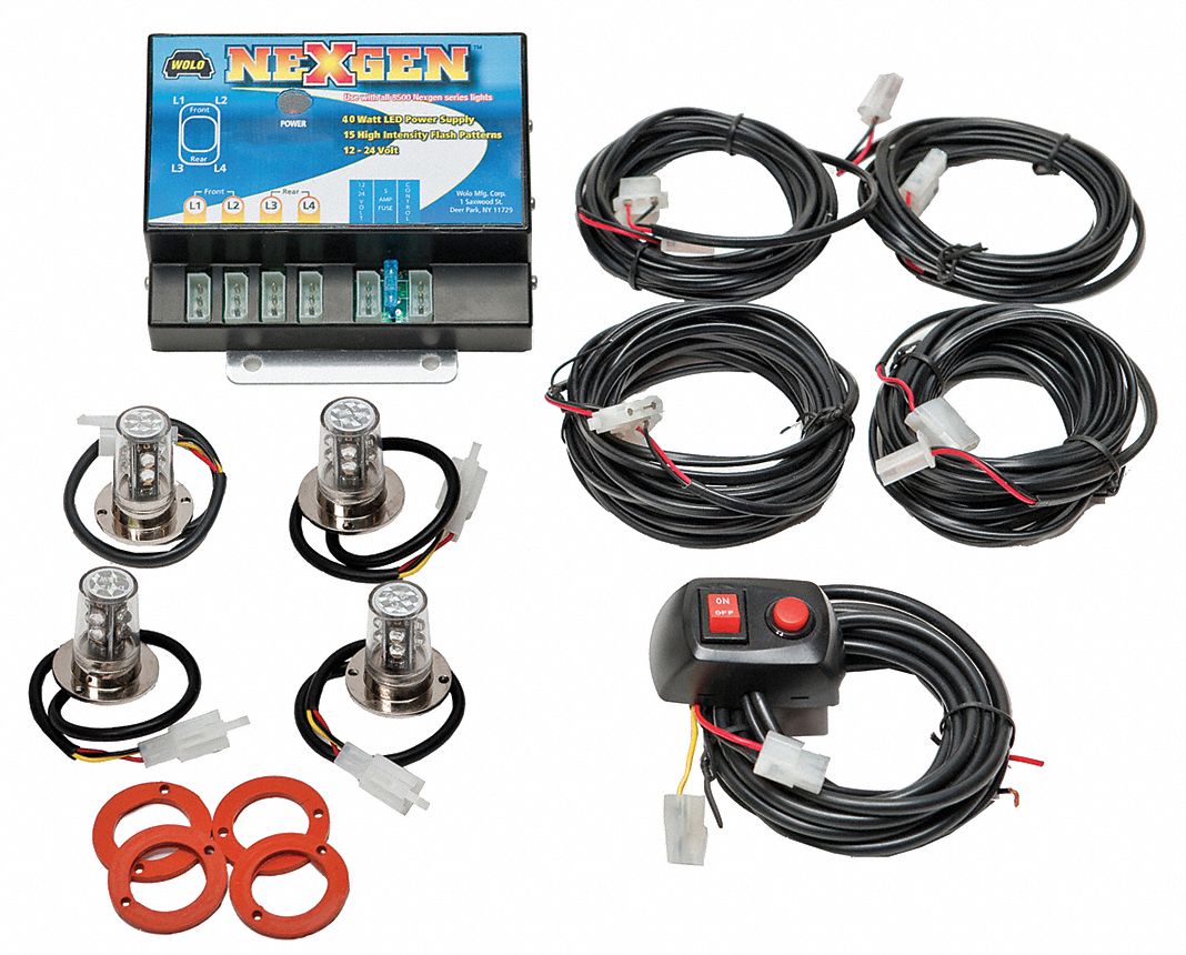 LED Hide-A-Way Strobe Light: Concealed Warning Light, Blue, 5 3/8 in Overall Wd, LED, 12-24V DC