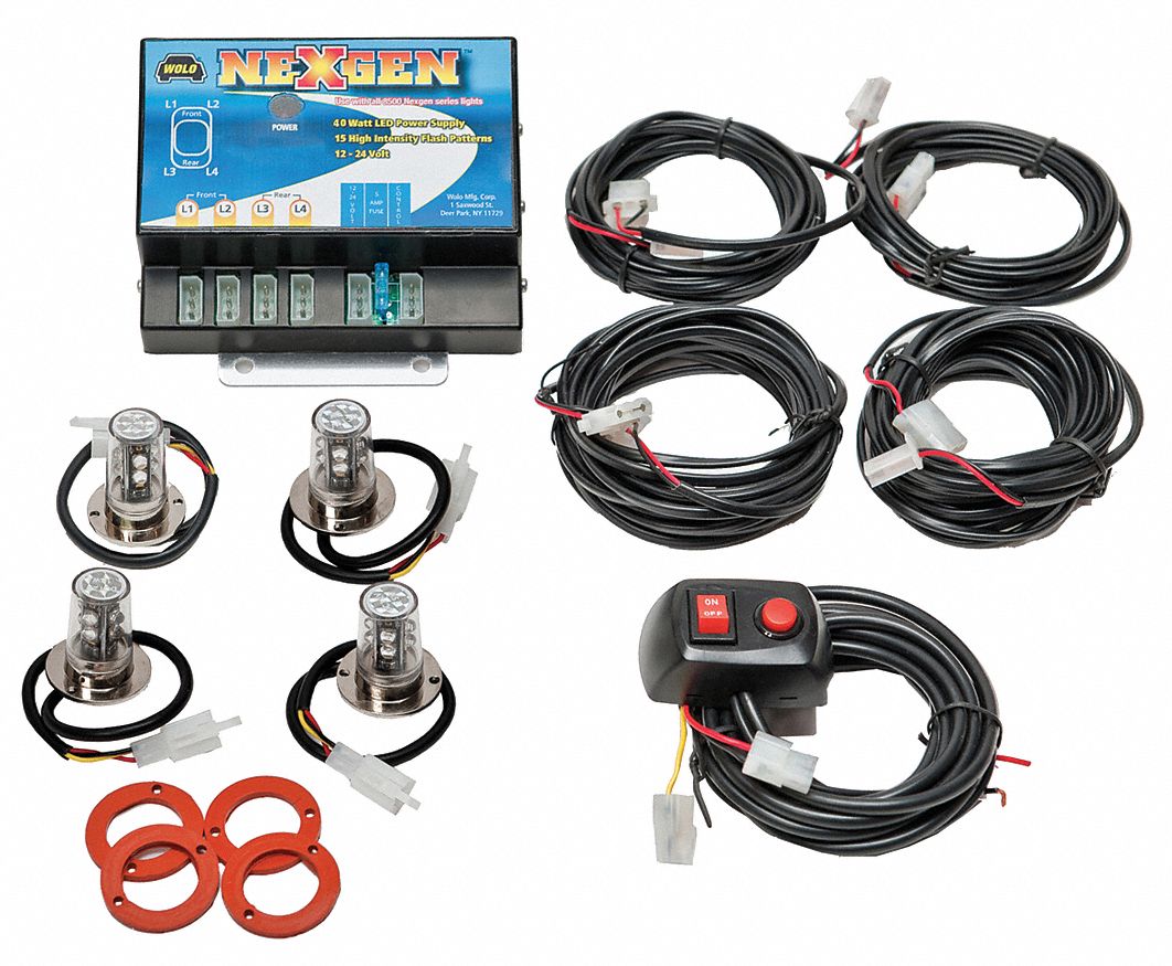 LED Hide-A-Way Strobe Light: Concealed Warning Light, Red/White, 5 3/8 in Overall Wd, LED