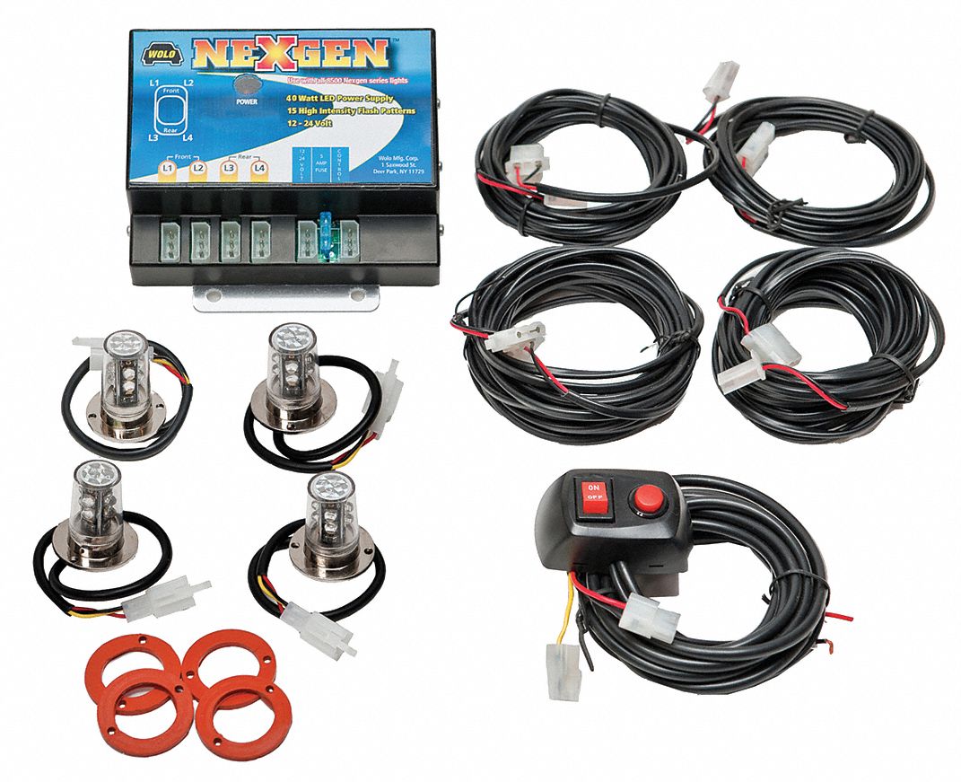 LED Hide-A-Way Strobe Light: Concealed Warning Light, Red, 5 3/8 in Overall Wd, LED, 12-24V DC