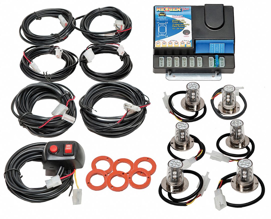 LED Hide-A-Way Strobe Light: Concealed Warning Light, Blue/Red, 5 3/8 in Overall Wd, LED