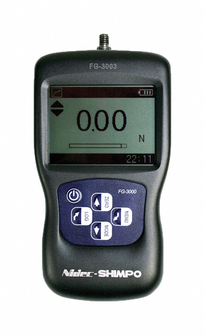 SHIMPO Digital Force Gauge: 4 Digit LCD, 500N, +/-0.3% FS Accuracy,  kg/lb/oz, USB