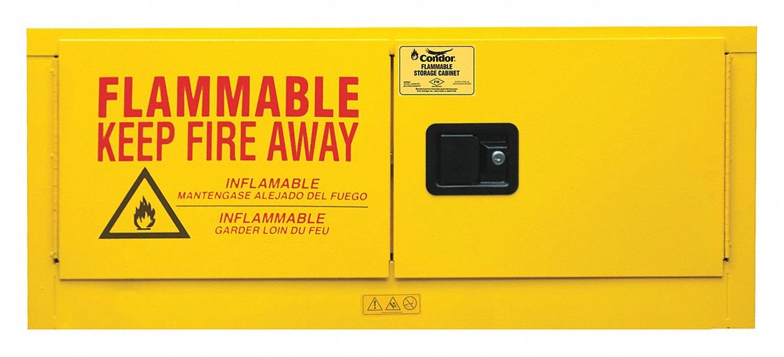 FLAMMABLES SAFETY CABINET, COUNTERTOP STACKABLE, 12 GALLON, YELLOW, MANUAL CLOSE