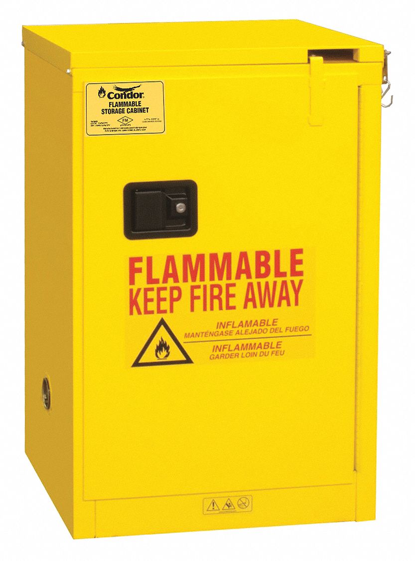 FLAMMABLES SAFETY CABINET, STANDARD SLIMLINE, 12 GALLON, 23 X 18 X 36½ IN, YELLOW