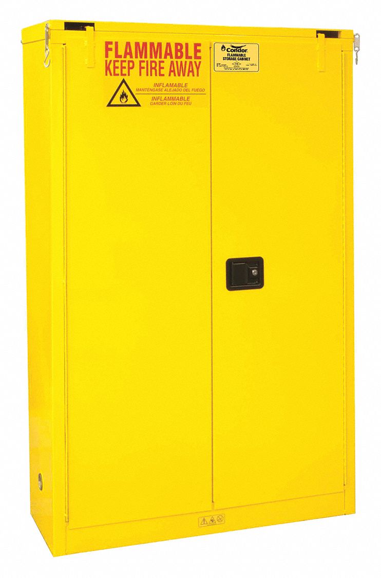 FLAMMABLES SAFETY CABINET, STANDARD, 45 GALLON, 43 X 18 X 66½ IN, YELLOW, HINGED