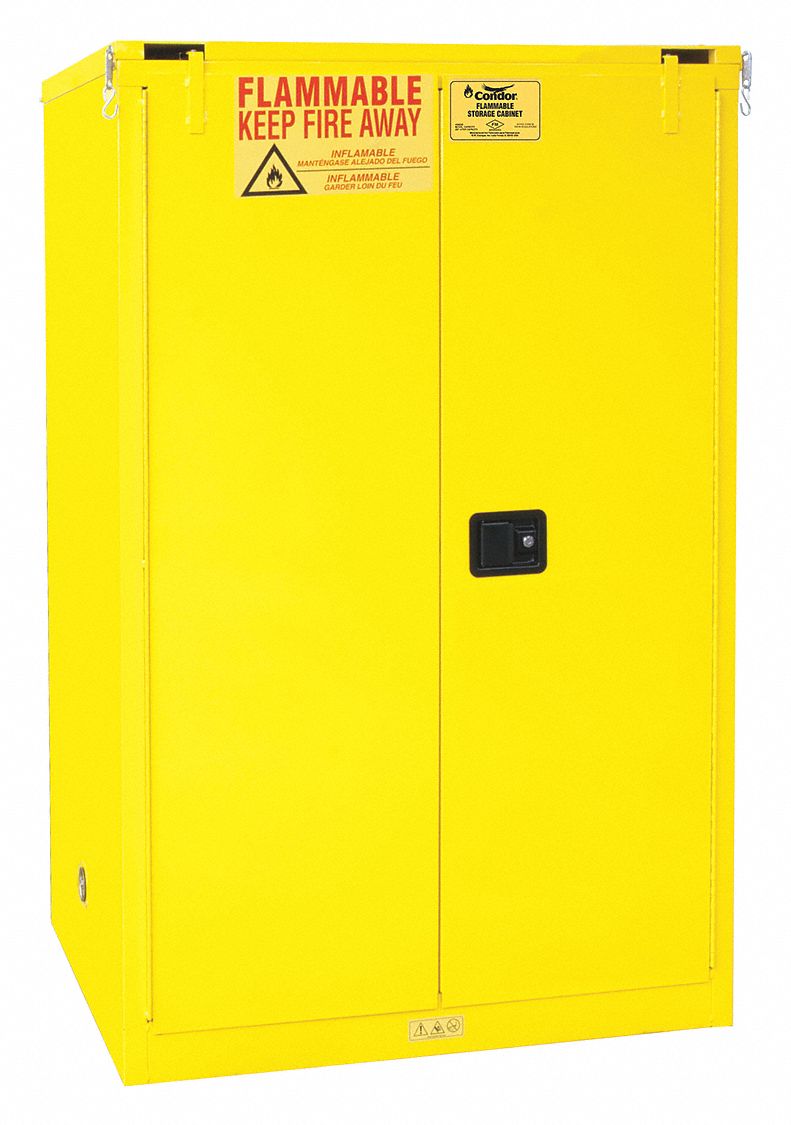 FLAMMABLES SAFETY CABINET, STANDARD, 90 GALLON, 43 X 34 X 66½ IN, YELLOW, HINGED