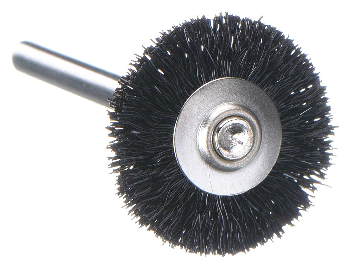 BRUSH, NYLON, ¾ IN BRUSH DIA, WHEEL, STRAIGHT, 15000 RPM, ⅛ IN SHANK, STEEL, 2-PK