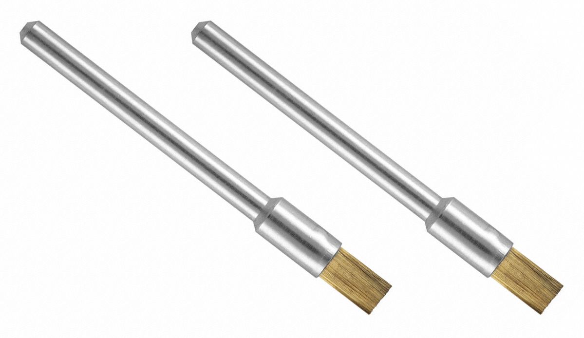 Rotary Tool Brush: 1/8 in Brush Dia, Cup Brush, Straight, Mounted, Brass, 2 PK