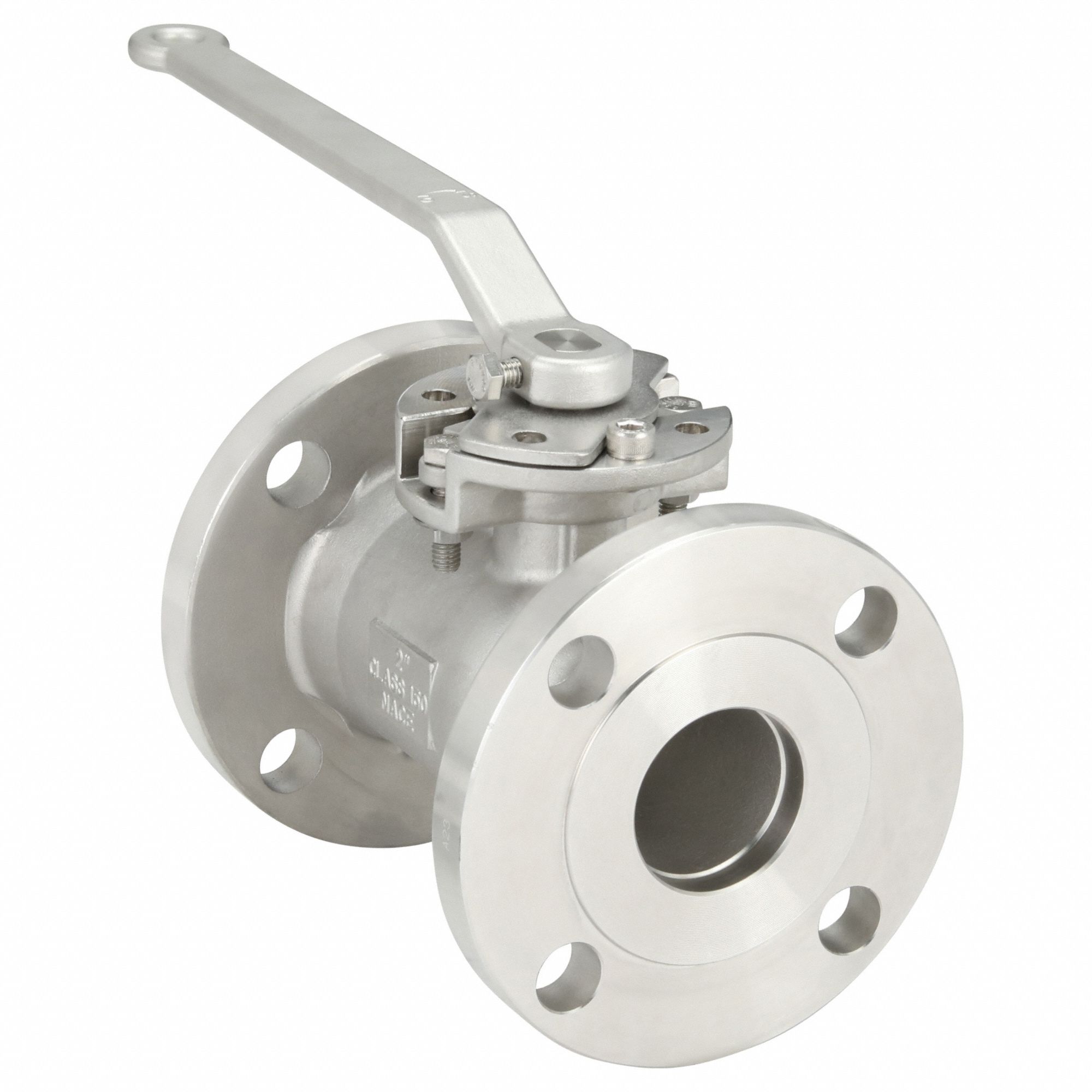 Manual Two-Way Ball Valve: 2 in, 316 Stainless Steel, Straight, Class 150 Flange, One-Piece