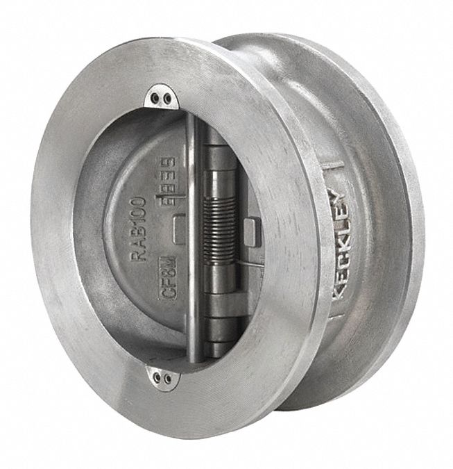 Check Valve: Single Flow, Inline Wafer, 316 Stainless Steel, 5 in Pipe/Tube  Size, Viton