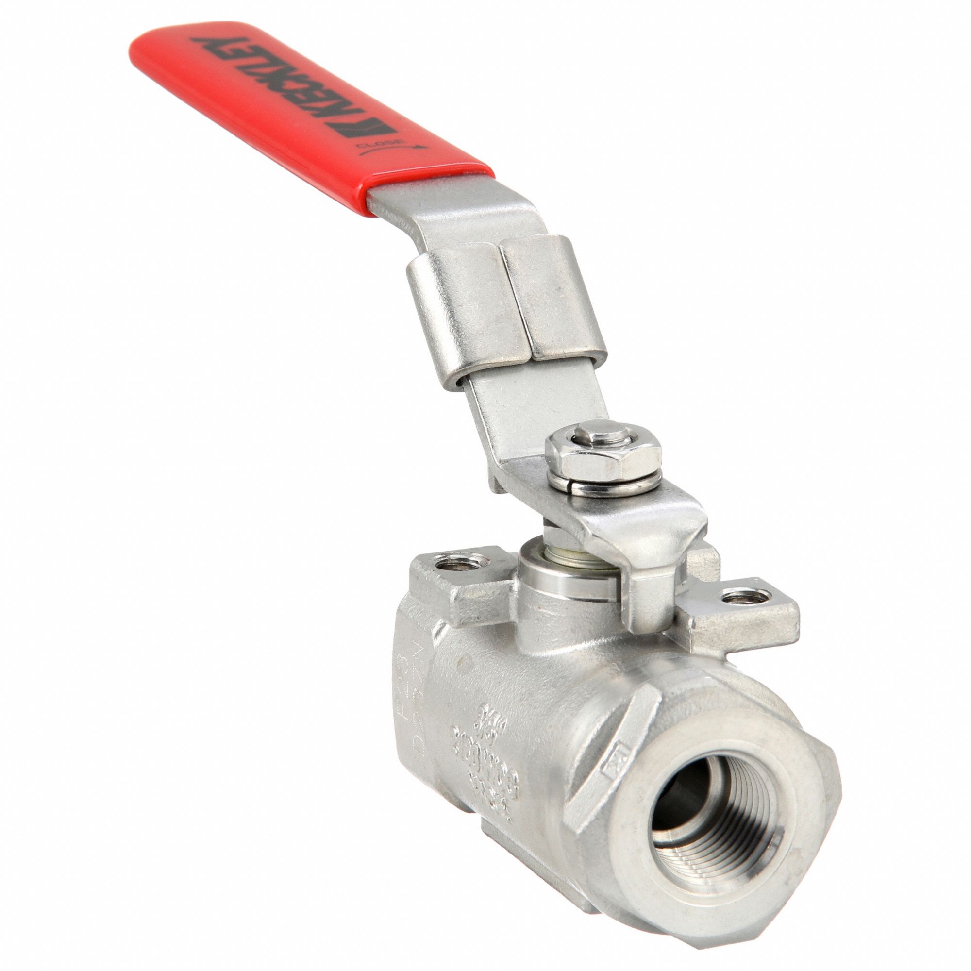 Manual Two-Way Ball Valve: 3/8 in, Stainless Steel, Straight, FNPT x FNPT, One-Piece