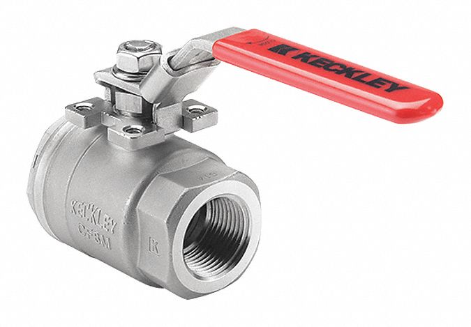Manual Two-Way Ball Valve: 1 1/4 in, Stainless Steel, Straight, FNPT x FNPT, One-Piece