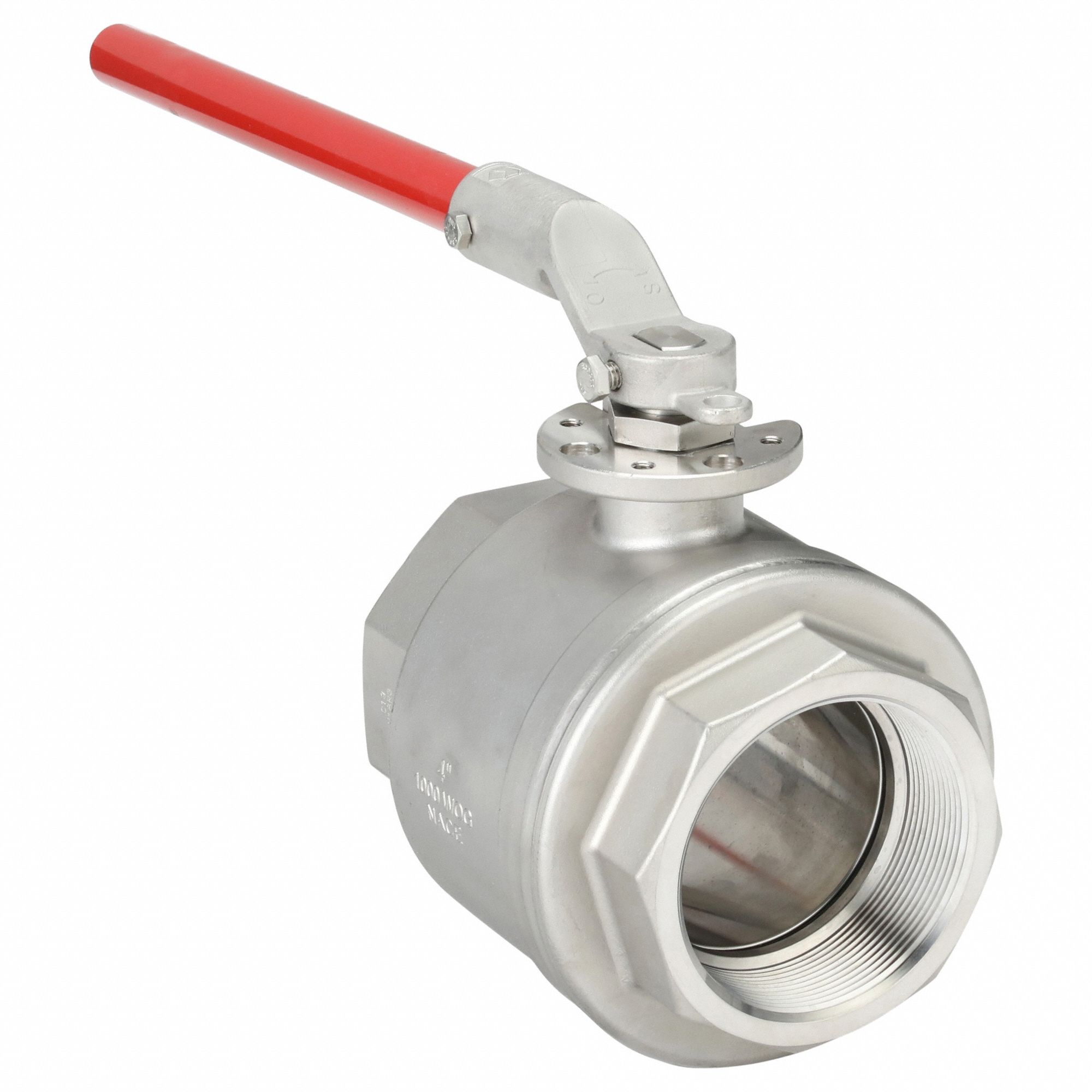 Manual Two-Way Ball Valve: 4 in, Stainless Steel, Straight, FNPT x FNPT, Full Port Ball Port